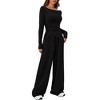 Women's Casual 2-Piece Set - Asymmetrical Hem Long Sleeve Top And Wide Leg Pants Lounge Outfit - 4 of 4