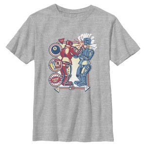 Boys Mattel Blue Bomber and Red Rocker Robots Game On T Shirt - 1 of 4