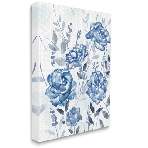 Stupell Industries Blue Rose Garden Abstract Toile Florals Gallery