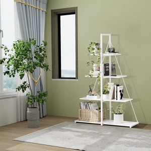 Coucheta A-Frame Ladder Bookshelf – 4-Tier Leaning Bookcase,  Shelf for Small Spaces, Holds 30lbs/Tier, Farmhouse & Industrial Style - 1 of 4