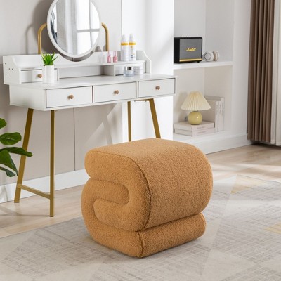 S-shape Velvet Fabric Ottoman Makeup Stool Footstool,Dark Green