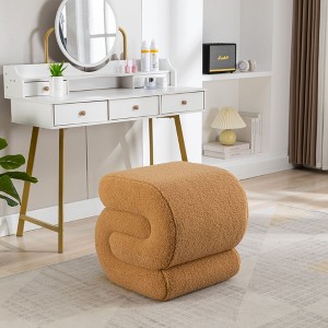 S-shape Velvet Fabric Ottoman Makeup Stool Footstool,Dark Green - 1 of 3