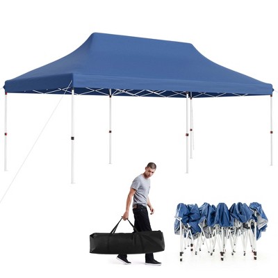 Costway 10 x 20 FT Pop-up Canopy UPF50+ Sun Protection Tent with Carrying Bag Blue/Black/Grey/White/Pink