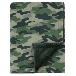 Hudson Baby Plush Blanket with Furry Binding and Back, Camo, One Size - 1 of 2