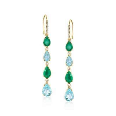 Ross-Simons 10.00 ct. t.w. Sky Blue Topaz and 6.25 ct. t.w. Emerald Drop Earrings With .40 ct. t.w. White Topaz in 18kt Gold Over Sterling