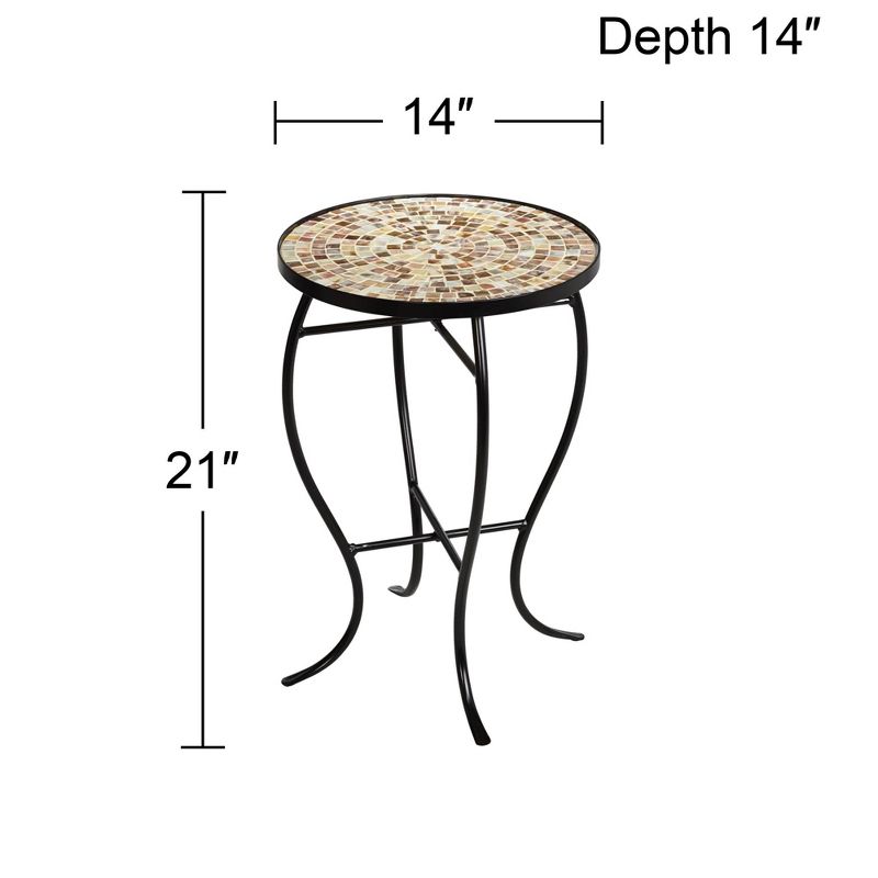 Teal Island Designs Modern Black Round Outdoor Accent Side Table 14" Wide Natural Mosaic Tabletop for Front Porch Patio Home House, 4 of 8