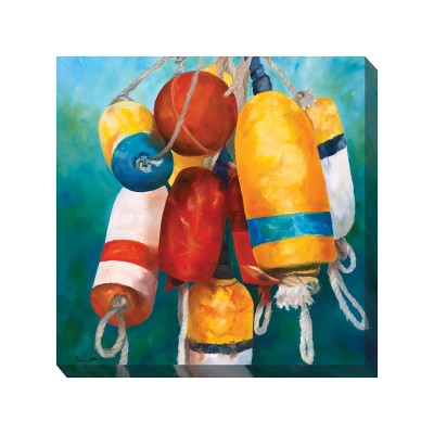 Cottage Garden West of The Wind Buoys Orange, Blue, Red 24 x 24 Inch Waterproof Gallery Wrapped Canvas, Outdoor Garden, Yard, Patio All Weather