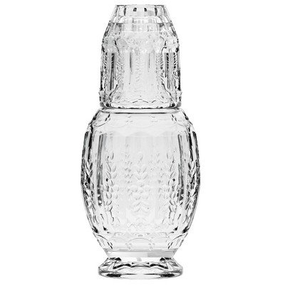 Elle Décor Vintage Night Bedside 33 oz. Water Carafe With Tumbler, 2-Piece Set, Elegant Pitcher and Matching Drinking Glass Doubles As Lid