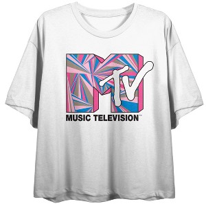 MTV Pastel Logo Women's White Crew Neck Short Sleeve Crop Top - 1 of 3