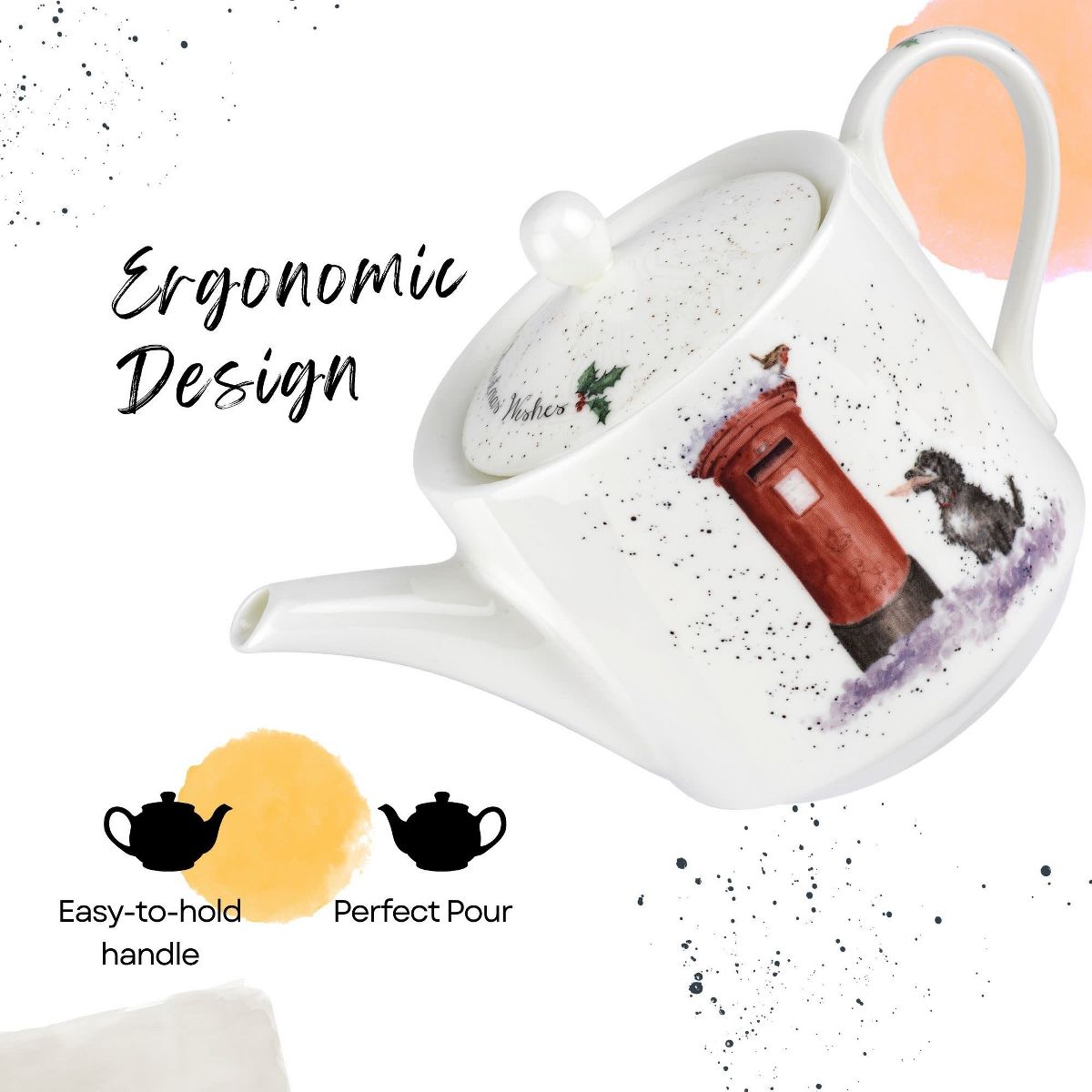 Royal Worcester Christmas Wishes 16oz Teapot Dog Fine Bone China Wrendale Designs Holiday Teapot - thumbnail 4