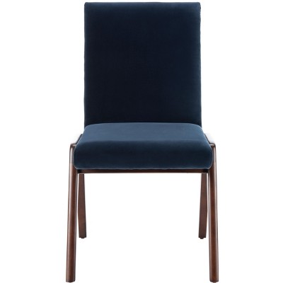 Luxurious Navy Velvet Upholstered Dining Chair with Dark Walnut Legs