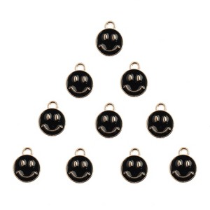 John Bead Sweet & Petite Small Simple Cute Charms Craft Embellishments Happy Face 10x13mm Black 10 Pieces - 1 of 4