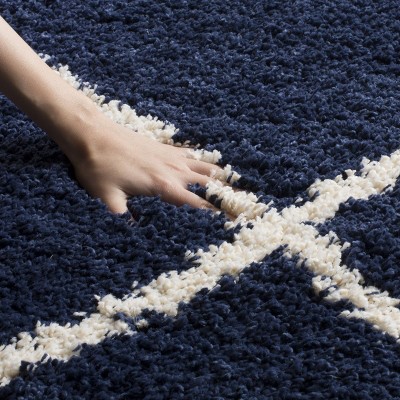 Navy and Ivory Diamond Shag Synthetic Area Rug 5'3" x 7'6"
