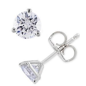 Pompeii3 2 Ct TW Moissanite Martini 3-Prong Studs Available in White or Yellow Gold - 1 of 2
