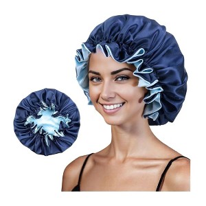 Anna-Kaci Satin Sleep Bonnet Double Layer Ruffled Edge Reversible Silky Cap for Curly and Natural Hair - 1 of 4