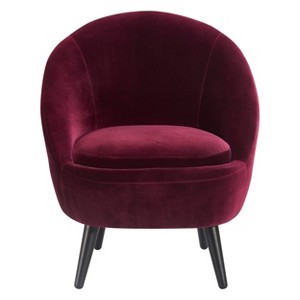 Nico Mid Century Modern Accent Chair and Ottoman Set French Merlot Red Velvet - Adore Decor: Upholstered, Polyester, Wood Frame - 1 of 4