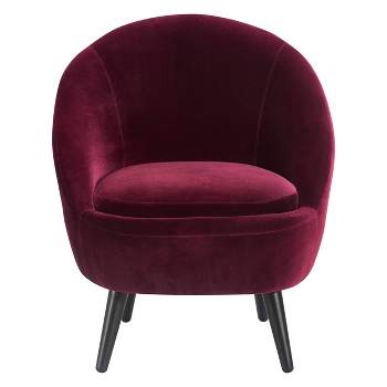 Nico Mid Century Modern Accent Chair and Ottoman Set French Merlot Red Velvet - Adore Decor