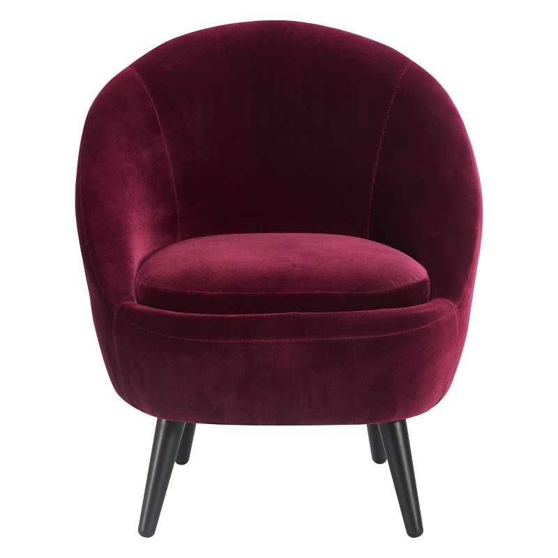 Nico Mid Century Modern Accent Chair and Ottoman Set French Merlot Red Velvet - Adore Decor, 1 of 13