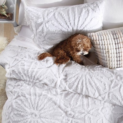 White Cotton Reversible Full Comforter Set with Medallion Pattern