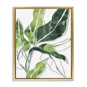 Stupell Industries Expressive Palm Leaf Linework Floating Frame Canvas Art, Gold, 17" x 21" - 1 of 4