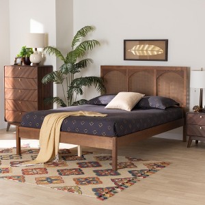 Baxton Studio Blossom Classic and Traditional Ash Walnut Finished Wood and Rattan Queen Size Platform Bed - 1 of 4
