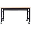 Workbench Wide Rolling Workbenches Adjustable Height, Workshop Tool Bench, Metal with Rubber Wood Top Work Station for Garage Indoor Office 60 inches - 3 of 4