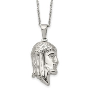 Black Bow Jewelry Stainless Steel Polished Jesus Profile Necklace, 22 Inch - 1 of 4