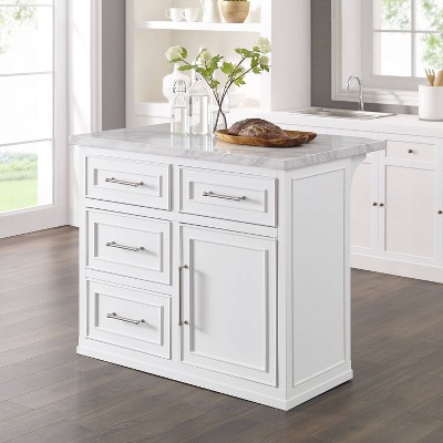 Cutler White Faux Marble Top Kitchen Island with Storage