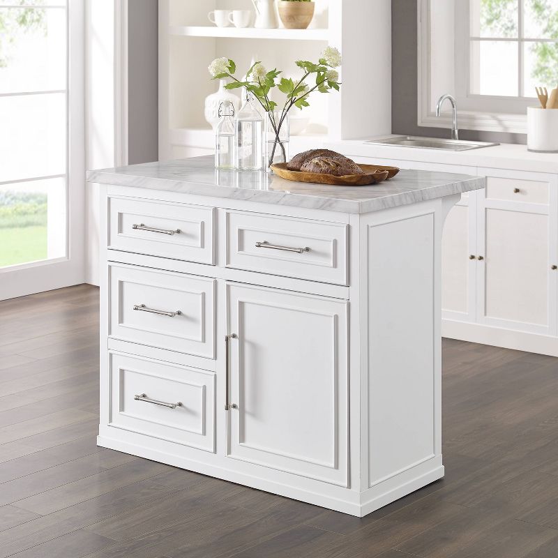 Cutler Faux Marble Top Kitchen Island White/White Marble - Crosley, 3 of 16