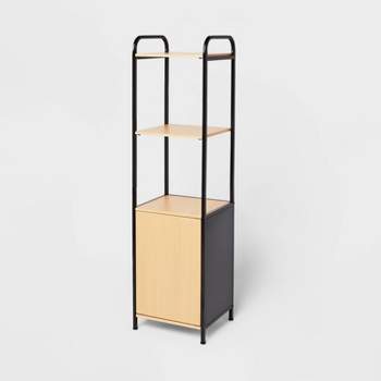 Linen Wood Storage Cabinet Black Metal - Brightroom™