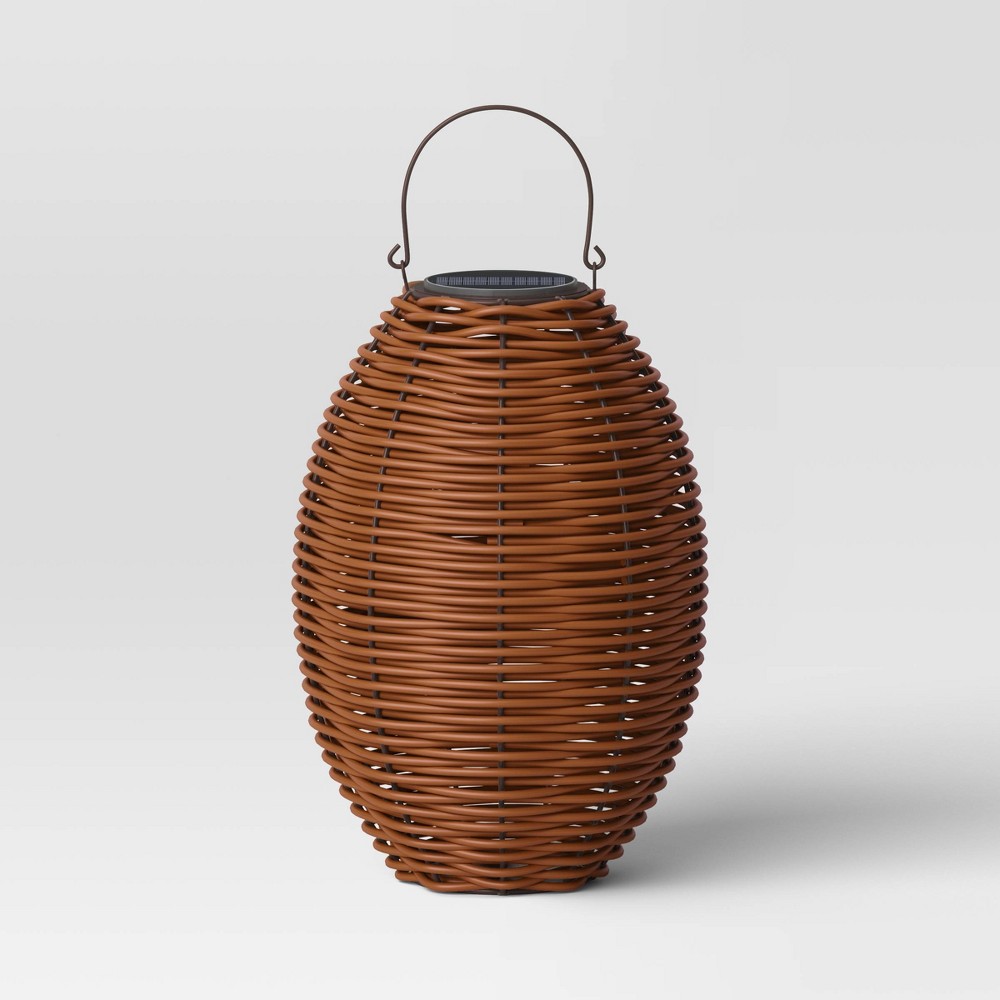 22.5"x15.25" Resin Wicker Woven Medium LED Outdoor Lantern Dark Brown - Threshold™
