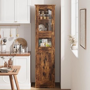 Space-Saving 67" Freestanding Cabinet with Glass Doors ,Adjustable Shelves for Bathroom, Pantry, Laundry & Living Room Storage - 1 of 4