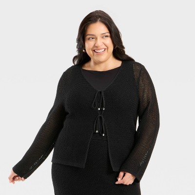 Women's Crochet-Style Tie Cardigan - A New Day™