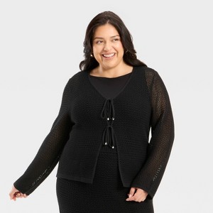 Women's Crochet-Style Tie Cardigan - A New Day™ - 1 of 3