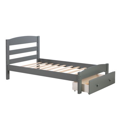 NicBex Twin Size Wood Platform Bed with 1 Drawer and Headboard for Adults/Boys/Girls
