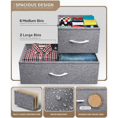 White and Gray 8-Drawer Fabric Dresser with Steel Frame