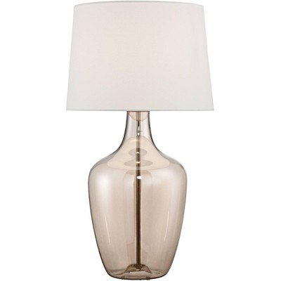 Possini Euro Design Modern Table Lamp with Table Top Dimmer Clear Champagne Glass Jar Off White Drum Shade for Living Room Office