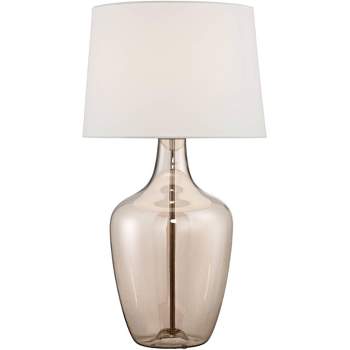 Possini Euro Design Ania Modern Table Lamp 31" Tall Clear Champagne Glass with Table Top Dimmer Off White Fabric Drum Shade for Bedroom Living Room