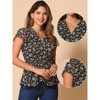 Allegra K Women's Floral Printed V Neck Short Sleeve Tie Waist Wrap Blouse - 2 of 4