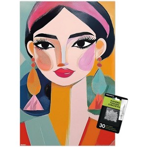 Trends International Reinders: Portraits - Vibrant Woman I Unframed Wall Poster Print Clear Push Pins Bundle 14.725" x 22.375" - 1 of 4