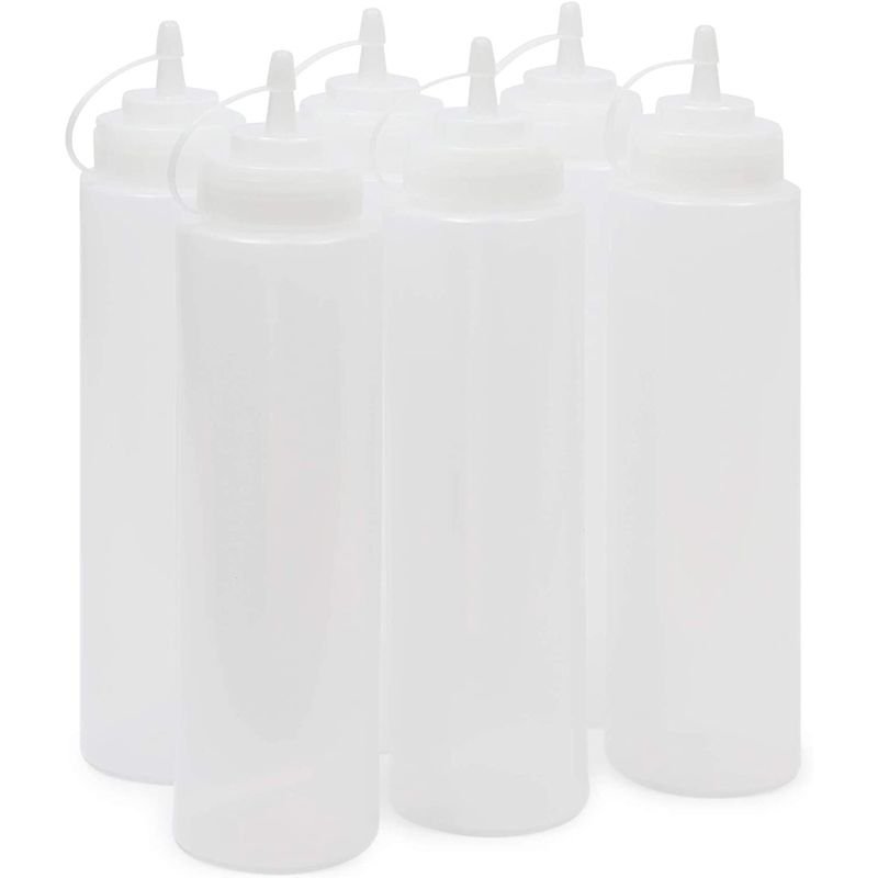 Juvale 6 Pack Plastic Condiment Squeeze Bottles for Restaurants, Clear (32 oz), 1 of 9