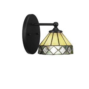 Toltec Lighting Capri 1 - Light Sconce in  Matte Black with 7" Diamond Peak Art Glass Shade - 1 of 1