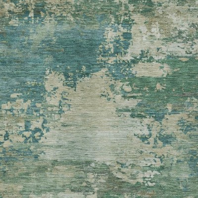 HomeRoots 10' X 14' Teal Blue Beige And Denim Blue Abstract Washable Indoor Outdoor Area Rug