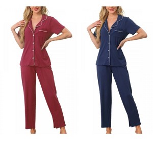 INSPIRE CHIC Women's 4 Pcs Button-Up Short-Sleeve Shirt & Pants Pajama Loungewear Set - 1 of 4