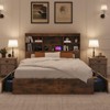 Coolmee Full/Queen Size Bed Frame with High Storage Bookcase Headboard, Wood Bed Frame with 4 Storage Drawers, Built in Charging Station - 3 of 4