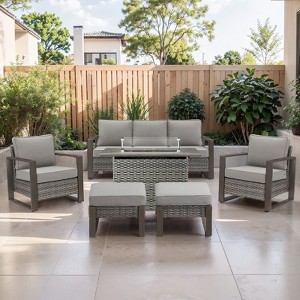 Buenhomino 4 Piece Patio Furniture Set 41in Fire Pit Table Outdoor Furniture Sets Patio Couch Outdoor Chairs 50000 BTU Propane Fire Pit - 1 of 4