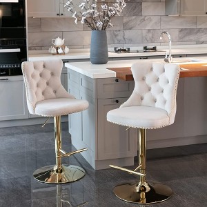 QingMoon Swivel Bar Stools Set of 2, Adjustable Barstools, Velvet Tufted Counter Height Chairs with Nailhead Trim for Kitchen Island, Home Pub - 1 of 4