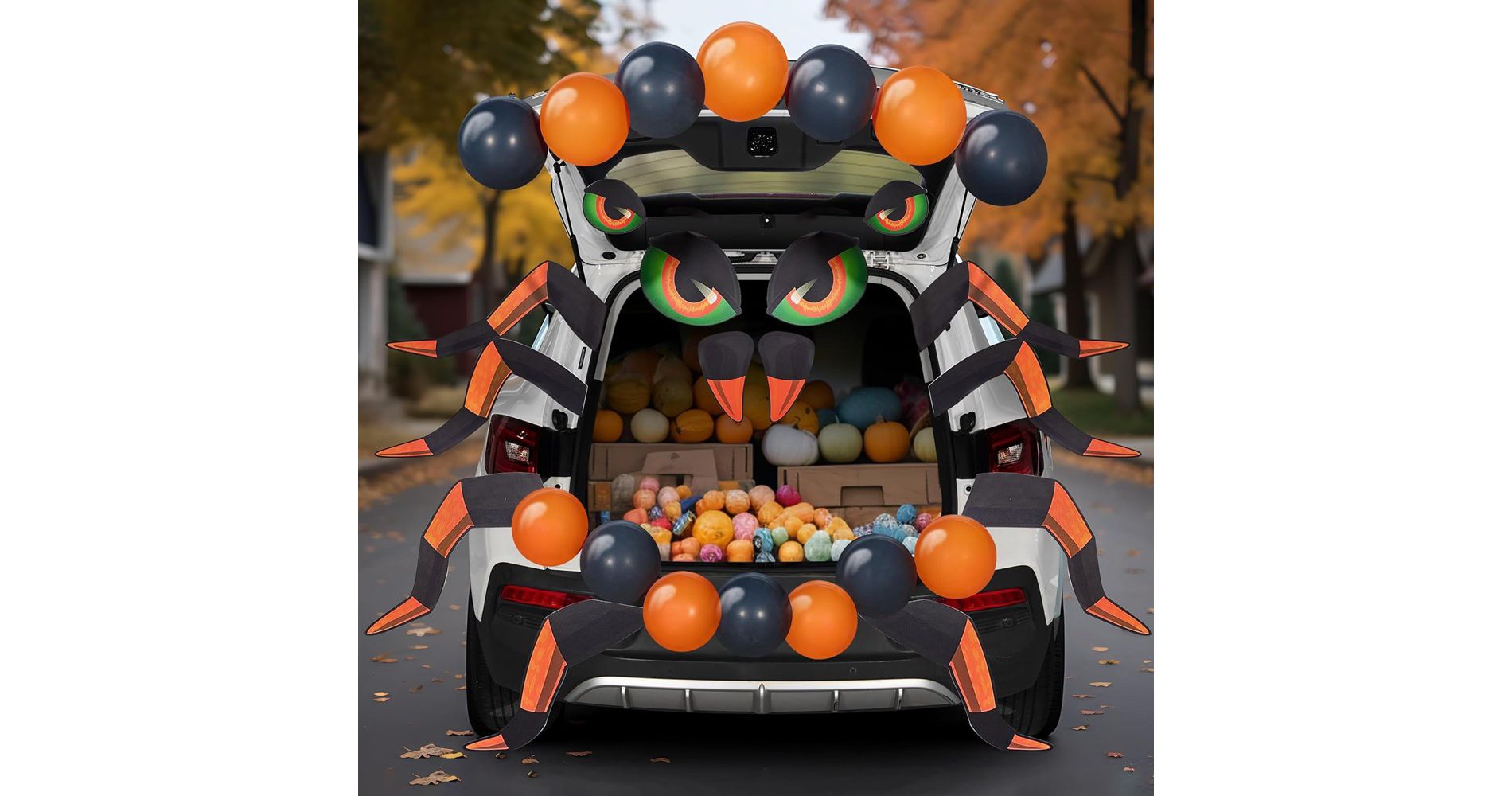 Joyfy Halloween Trunk or Treat Car Decorations Kit with Spider Design, Car Archway Garage Decoration with Balloons, and Stickers for Halloween