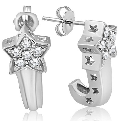 Pompeii3 1/2ct Star Shape Diamond Hoops 14K White Gold 3/4" Tall