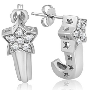 Pompeii3 1/2ct Star Shape Diamond Hoops 14K White Gold 3/4" Tall - 1 of 4